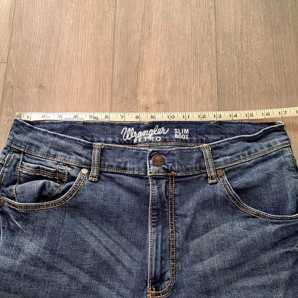 Wrangler Retro Slim Boot Jeans Men 34x34 Blue Stretch Denim 10WLT77LY